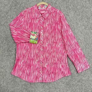 Lilly Pulitzer Shirt Womens Large Pink Flip Cuff Fish Long Sleeve Cotton Blouse*